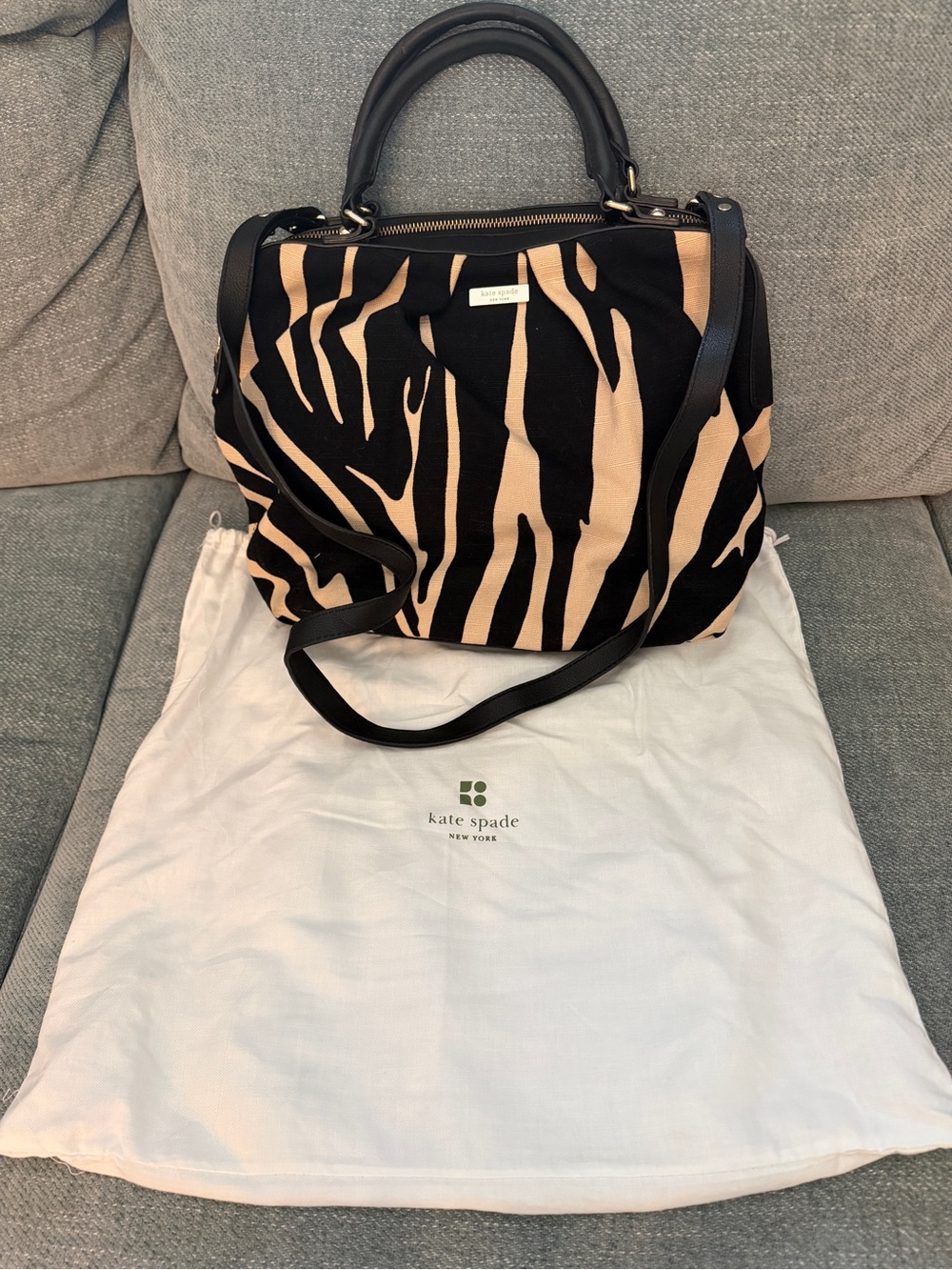 Kate Spade Zebra Print Canvas Satchel Crossbody Bag NWOT